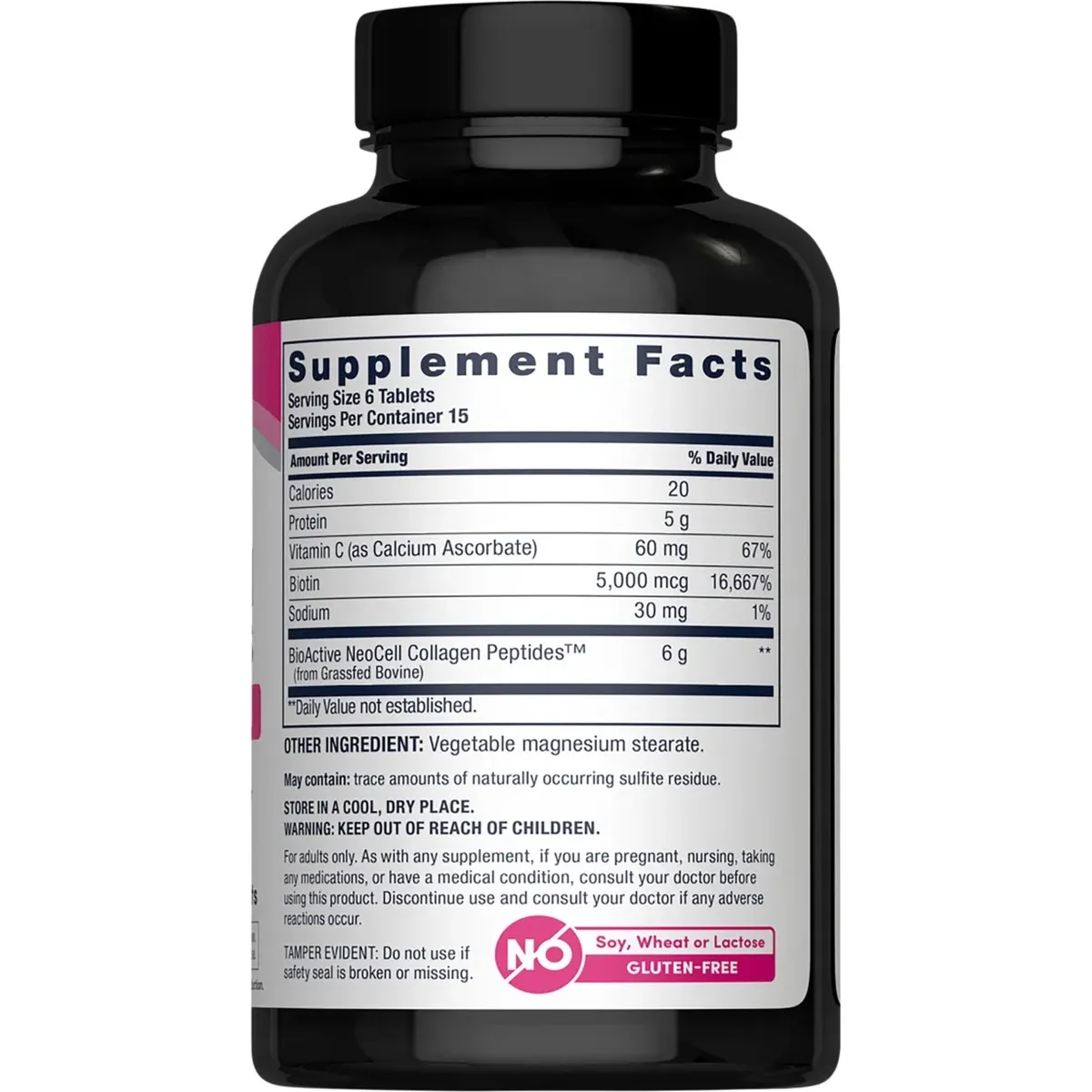 Collagen peptides + vitamin c & biotin 6000 mg - 180 tabletas
