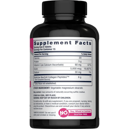 Collagen peptides + vitamin c & biotin 6000 mg - 180 tabletas